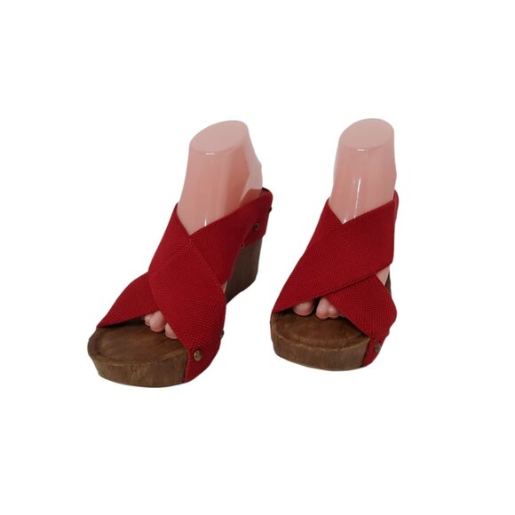 est.1946 womens 4" platform heels elastic straps red color sandals - Picture 3 of 5